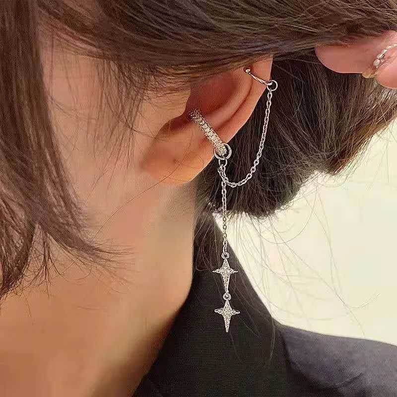 Charm Luxury Shiny Silver Color Crystal Cross Tassel Clip Earrings for Women Simple No Piercing Fake Cartilage Ear Cuff Jewelry Gifts