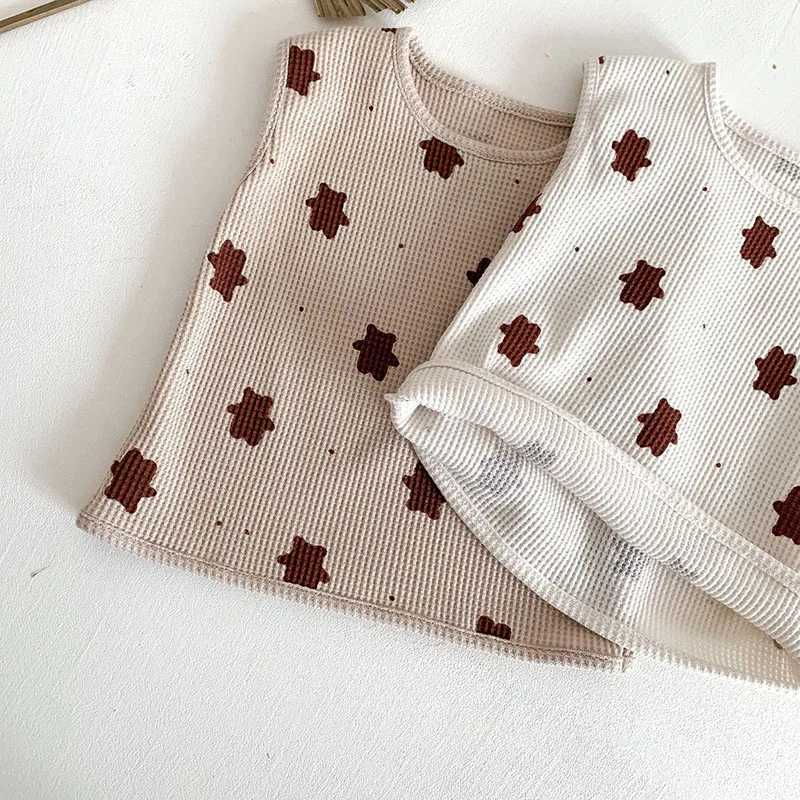 Kläder sätter sommar babykläder kostym våffla björn kläder set spädbarn girs väst och shorts baby oiutfit h240425