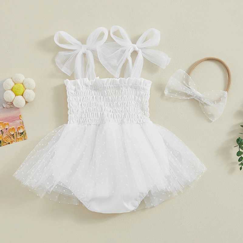 Rompers recém -nascidos menina mangas mangas roupas de verão roupas com faixa tule tule tutu vestido infantil boho roupas d240425