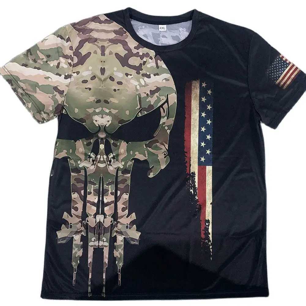 Men's T-Shirts American Soldier Casual O-neck Short-sleeved Camouflage Commando Veteran Mens T-shirt Special Forces Outdoor Quick-drying TopL2404