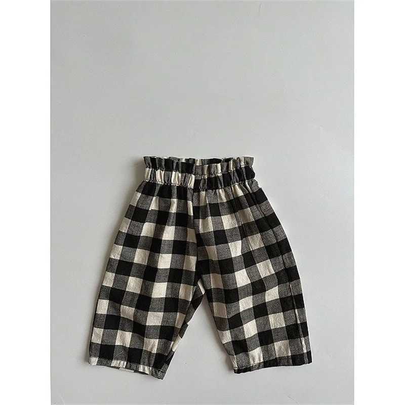 Trousers 2024 New Korean Baby Plaid Trousers Toddler Boy Girl Casual Pants Children Summer Trousers Kids Sports Pants Infant Clothes H240425