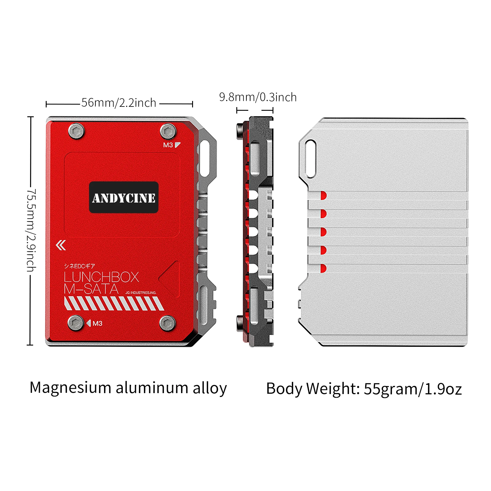 Studio andycine Lunchbox Dissipation de la thermosphère Boîte de boîtier de disque dur MSATS à Sata Aluminium Alliage pour ATOMOS NINJA V SSD CASE