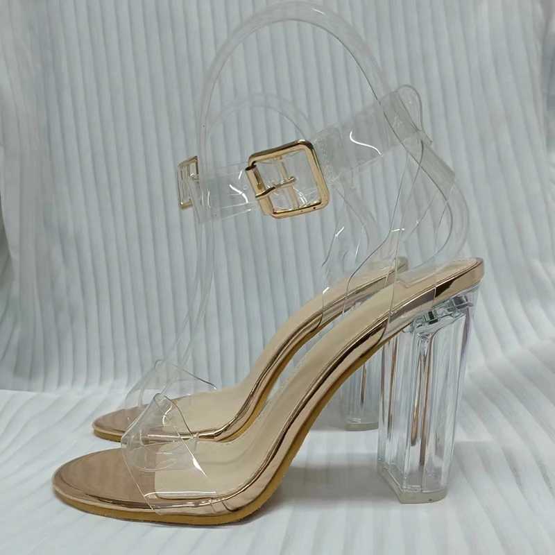 Dress Shoes Women Sandals Design Perspext High Heels Square Toe PVC Transparent champagne Jelly Summer Party Wedding H240425