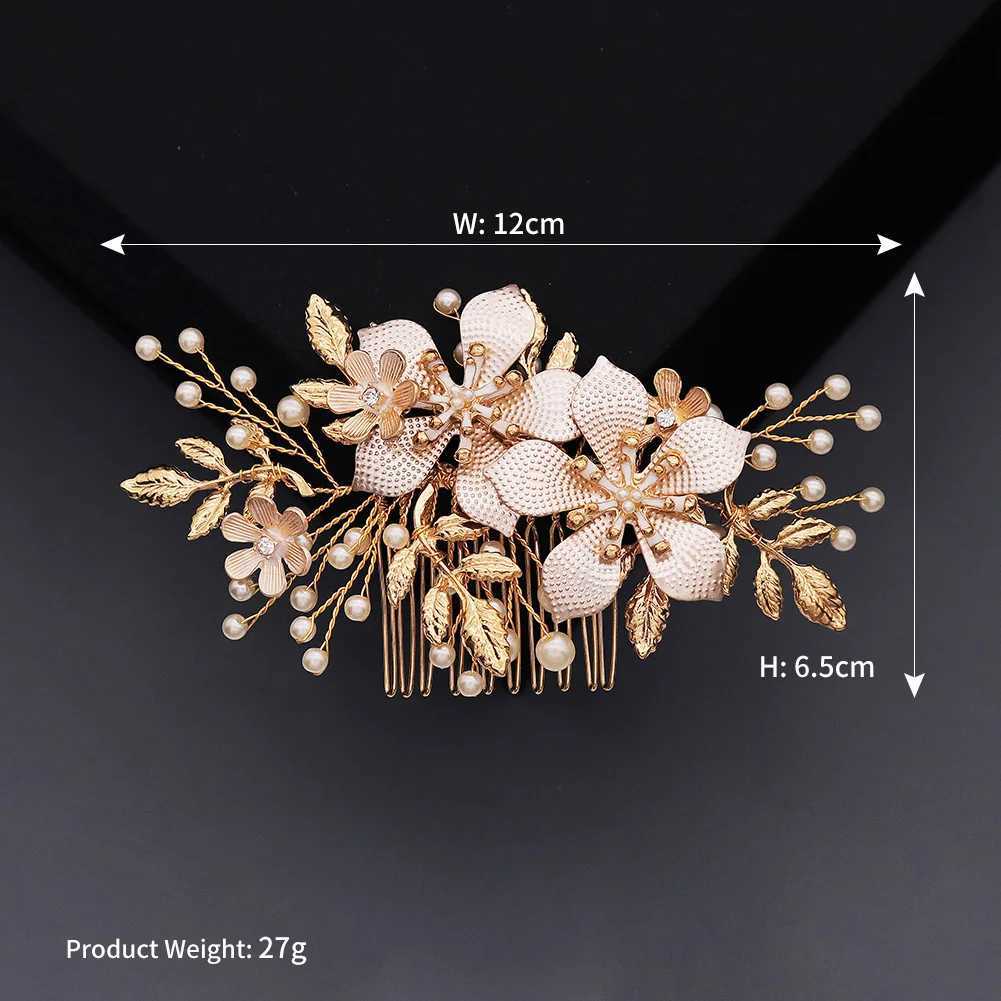 Wedding Hair Jewelry Fashion Flower Hair Comb Clips for Women Accessories Prom Gold Color Pearl Bridal Wedding Hair Jewelry Bride Headpiece d240425