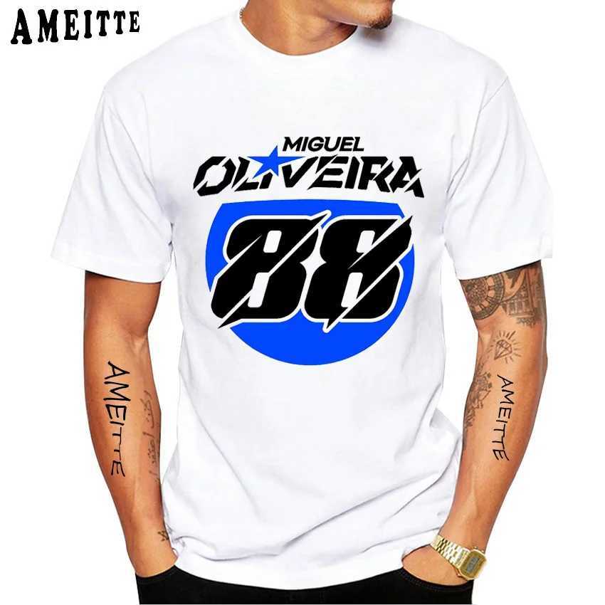 Męskie koszulki Miguel Oliveira 88 2023 GP Champion Rider T-shirt NOWOŚĆ MĘŻCZYZN KRÓTKI SLVE MOTO BOY Casual TS Motorcycle Jazda Białe topy T240425