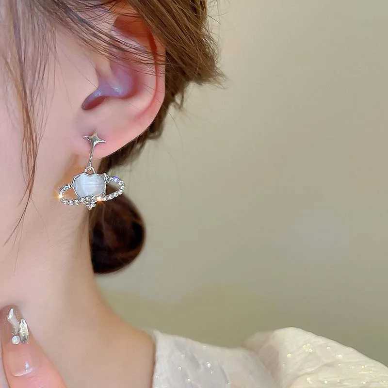Dangle Chandelier New Heart Planet Drop Earrings for Women Punk Harajuku Blue Opal Stars Earring Korean Party Jewelry Gifts