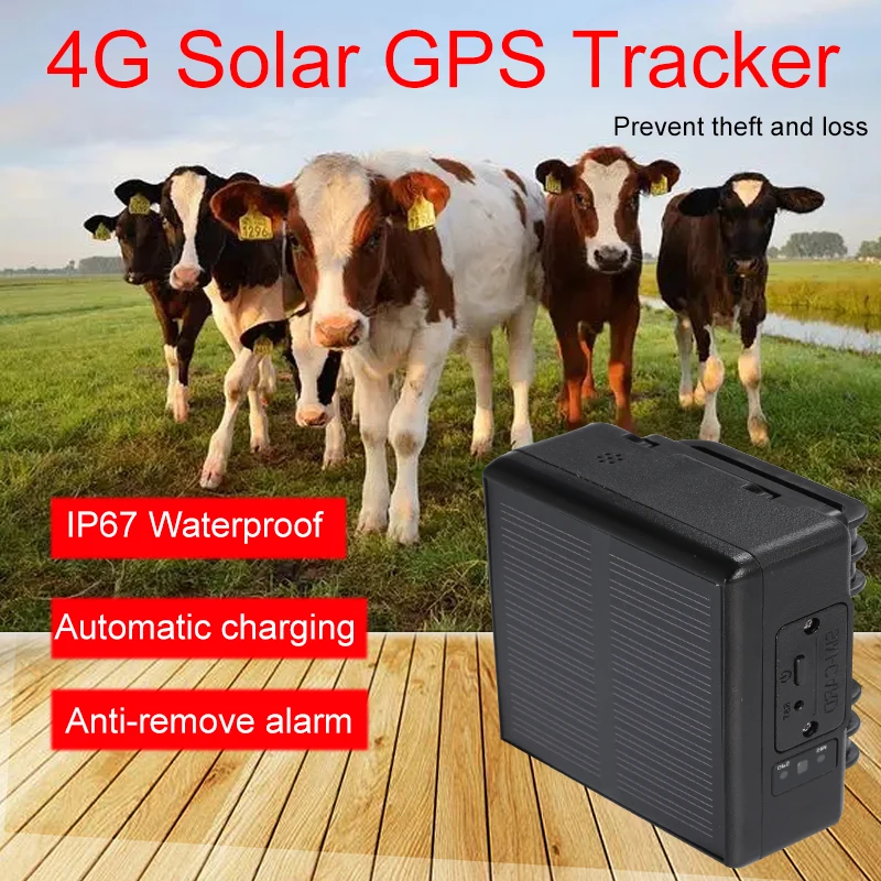 Tillbehör IP67 Vattentät sol Automatisk laddning 3G 4G GSM GPS Tracker Animal Antiremove Alarm Förhindra stöld och förlust