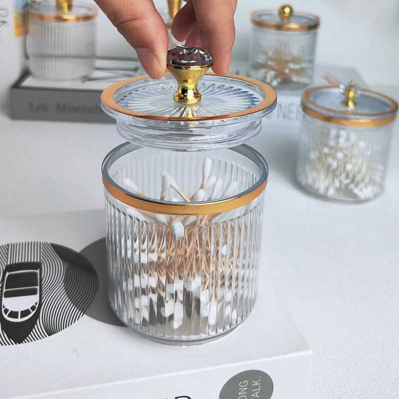 Food Savers Storage Containers European style vertical candy jar creative jewelry cosmetics cotton swab storage box with lid high-end food container H240425