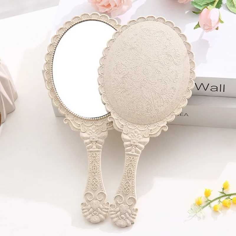 Mirrors Vintage Floral Handle Cosmetic Mirror Portable Handheld Lace Mirror Plastic Handle Small Round Mirror WomenS Makeup Tools