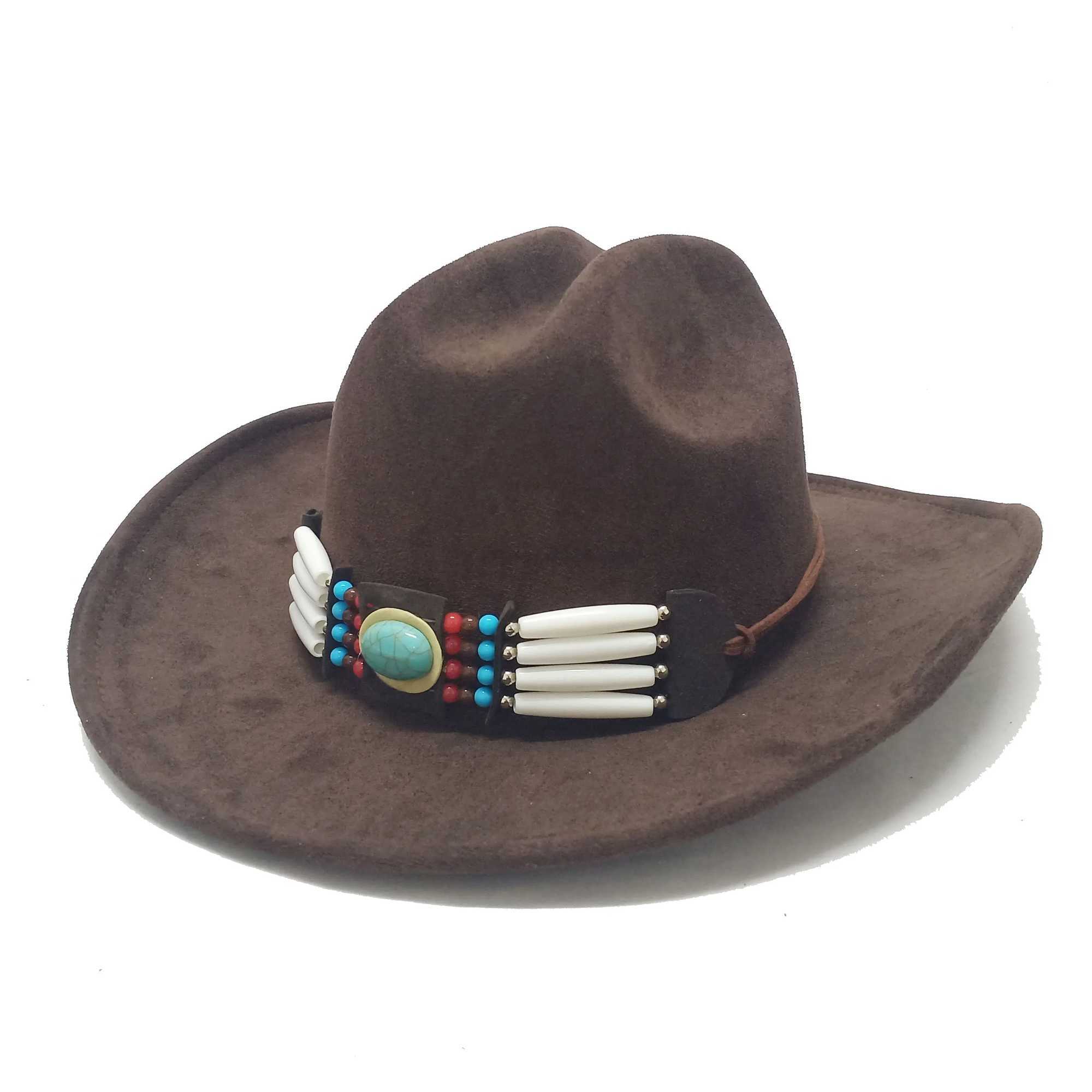Breda randen hattar hink hattar mocka cowboy hattar västerländsk stil hatt för män unisex mode imitation western cap fedora hatt slät tyg sombrero hombre y240425