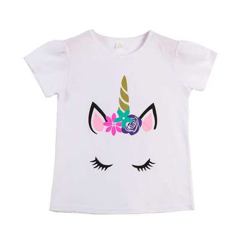 T-shirts småbarn kort ärm tecknad pattren bomull teest-skjorta för flickor mode sommar barn bekväma klädl2404
