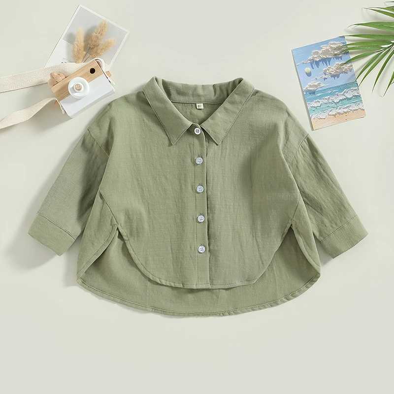 Kids Shirts Cotton Casual Kids Children Shirts Toddler Baby Girls Boys Summer Tops Short Sleeve Lapel Collar Solid Color Button Down ShirtsL2404