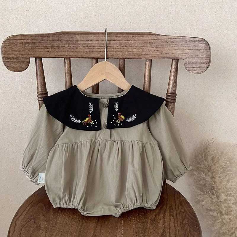 Rompers Bambini vestiti ragazze peter pan collar ragazze un pezzo vintage outfit H240425