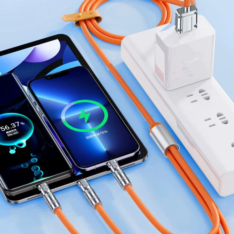 180 ° Rotatie 3 in 1 USB-gegevenskabel 120W Type-C Super snellaadkabel voor iPhone Android Type-C mobiele telefoonladerkabel 1,2 m