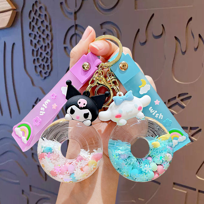 Doll keychain schattig leuke leuke cartoon anime kuromi quicksand sleutelhanger auto sleutel hanger tas accessoires meisje cadeau