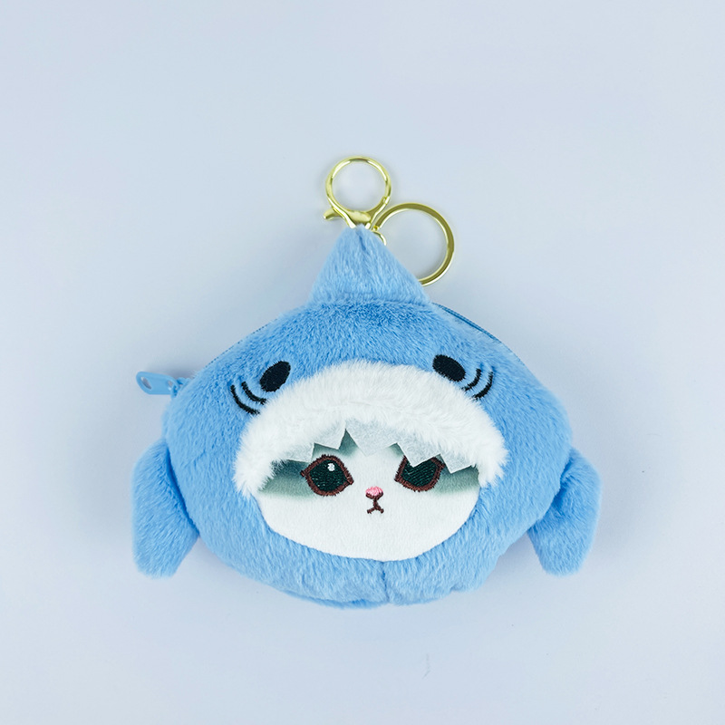 Carton de chat de requin mignon japonais zéro portefeuille en peluche rangement petit sac de porte-clés de porte-porte