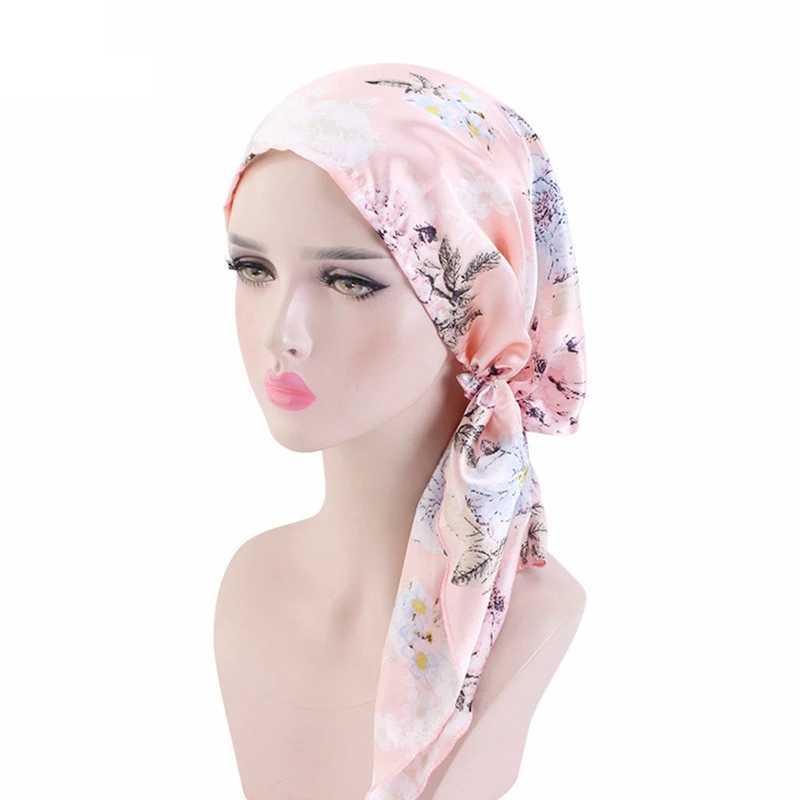 Hijabs Fashion Pre-Tied Turban Women Chemo Cap Muslim Hijab Inner Caps Hair Loss Cover Beanies Bonnet Tail Headscarf Hat Headwrap Caps d240425