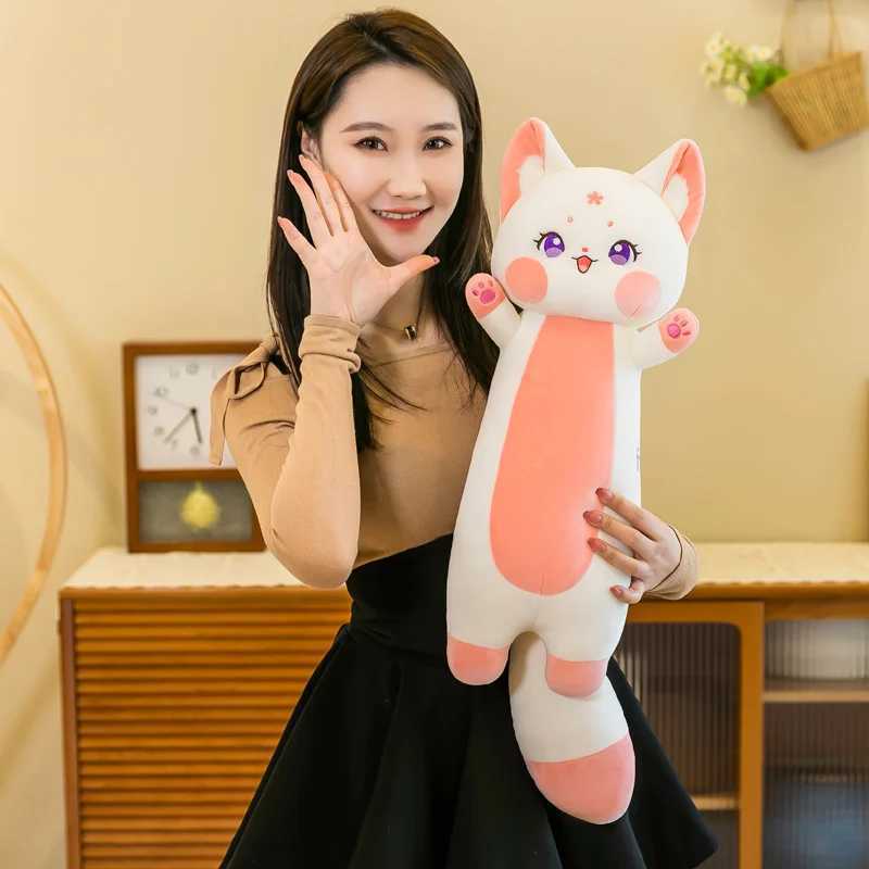 Plush Dolls Big Size Kawaii Cat Red Fox Plush Toy Soft Cute Animal Doll Stuffed Long Pillow Bed Cushion Decor for Baby Girls Birthday GiftsL2404