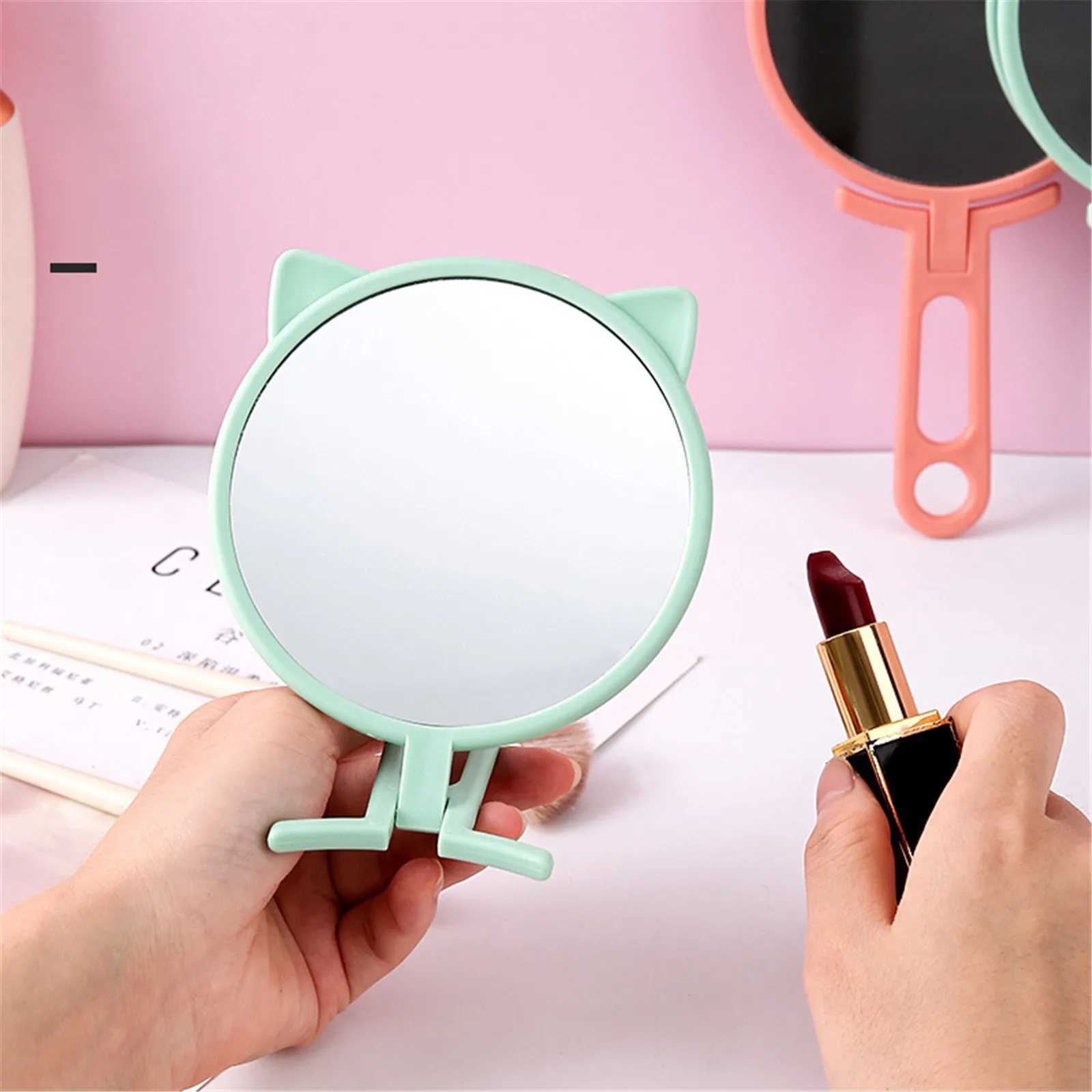 Lusterka proste uszy kota ręczne HD Makeup Mirror Portable Składane lustro z podwójnym użyciem