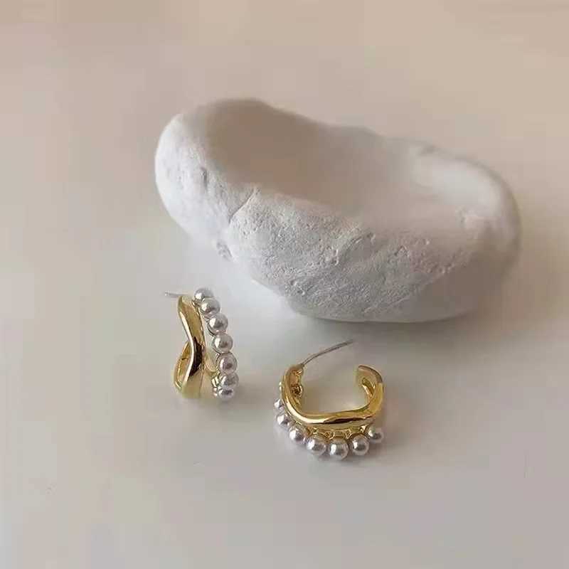 Bengelen kroonluchter Koreaanse geometrische C-vormige parelbuien oorbellen voor vrouw mode elegante luxe parel oorbel bruiloft accessoires sieraden cadeau