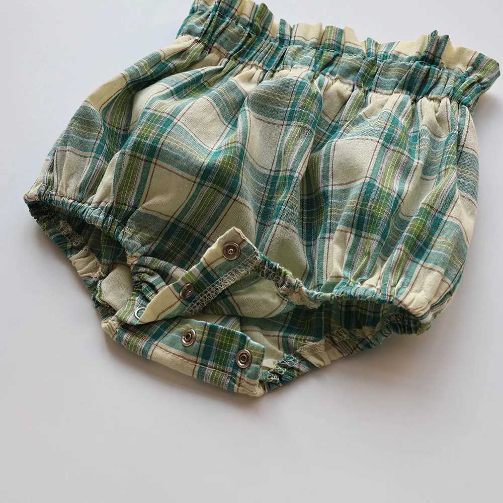 Clothing Sets Baby Girls Clothes Vintage Style Baby Girl Clothing Set Green Big Plaid Toddler Suit H240425