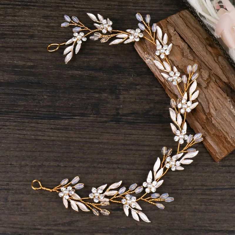 Wedding Hair Jewelry Vintage Gold Headbands Hair Ornaments Leaves Rhinestone Flower Hairbands For Women Girl Headpiece Wedding Hair Accessories Gifts d240425