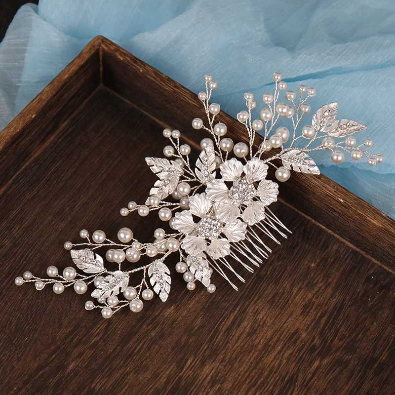 Biżuter ślubny srebrny kolor kwiat Perła Perła Rhinestone Habit Habit Held Pałąk Wedding Hair Akcesoria dla kobiet Bride Tiara TAIRA BIZDYKA WŁOSKA D240425
