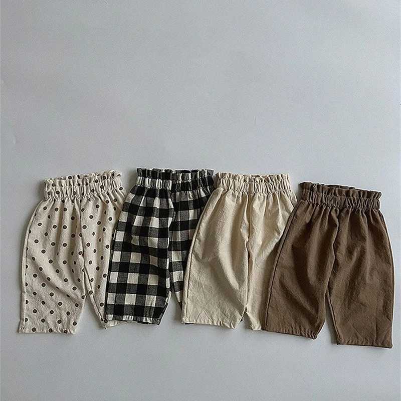 Trousers 2024 New Korean Baby Plaid Trousers Toddler Boy Girl Casual Pants Children Summer Trousers Kids Sports Pants Infant Clothes H240425