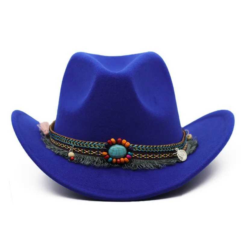 Chapéus de balde largos chapéus chapéus de cowboy chapéu de couro faux e mulheres de viagem chaps de moda chapéu ocidental chapéu de sol cowboy com decoração de turquesa y240425