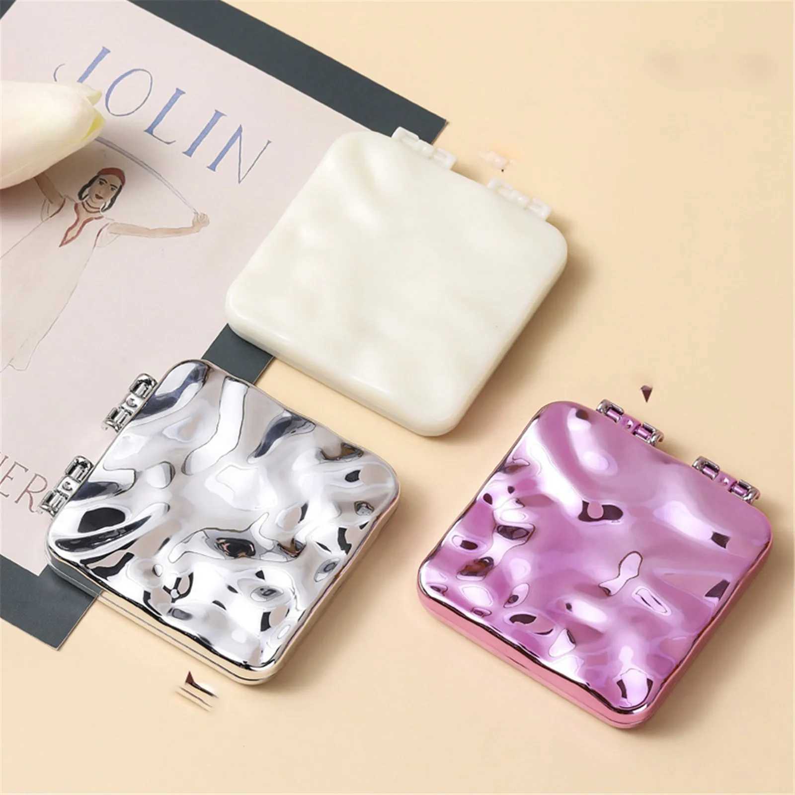 Mirrors Mini Square Makeup Mirror Double-sided Hand Mirror Portable Small Miroir Folding Compact Clamshell Simplicity Cosmetic Mirror