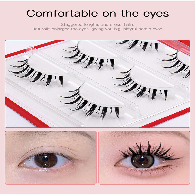 Manga Fairy Eyelash Reusable Memory fibers Transparent stem Three-dimensional layering Full strip Lashes extentions