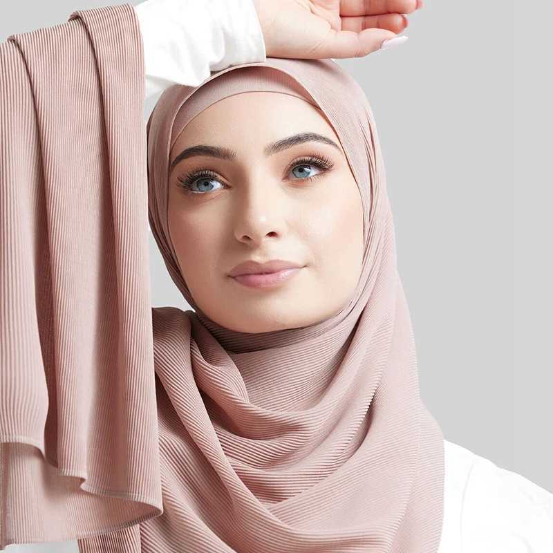 Hijabs Muslim Pearl chiffon de alta qualidade mini plissado chiffon hijab xale muçulmano para mulheres lenço hijab d240425