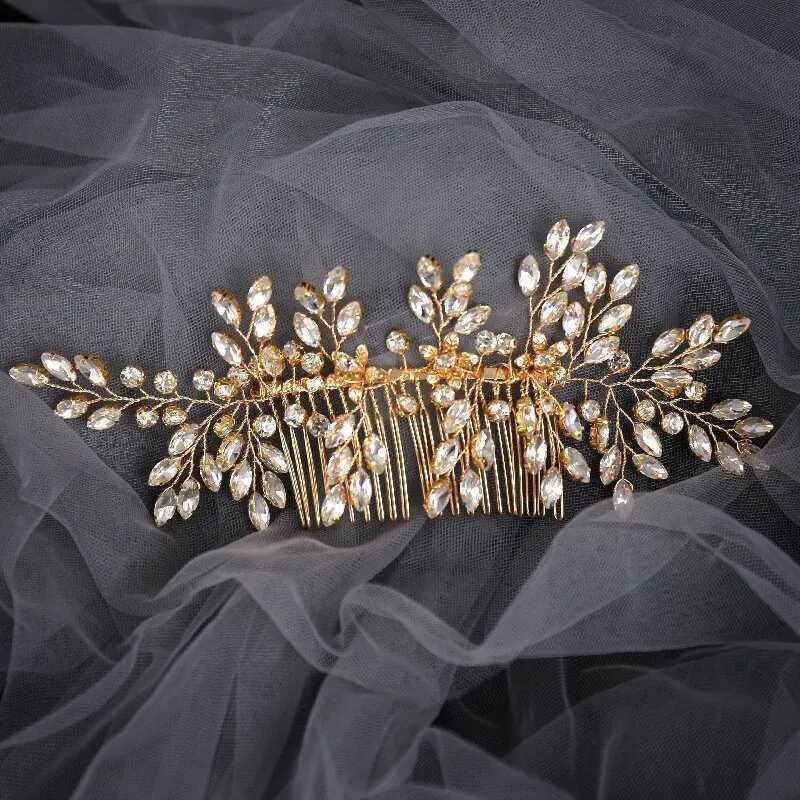 Wedding Haar sieraden Hoogwaardige mode -strass Bloembruiloft Bridal Handmade Hair Combs D240425