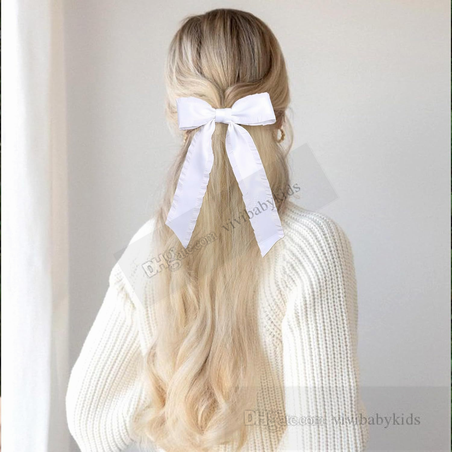 Children ruffle Bows hairpins sweet girls long ribbon Bows princess hair clip accessories boutique teenagers party barrettes Z7879