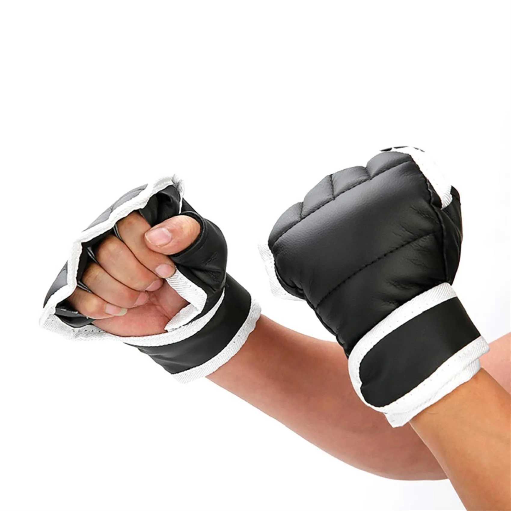 Équipement de protection e de gants de boxe demi-doigt PU Cuir Combat Taekwondo Karate Muay Thai Traine et Gants d'exercice 240424