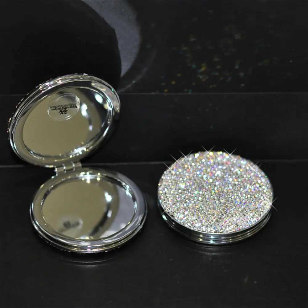 Mirrors Creative Diamonds Portable Makeup Mirror Round Heart-Shaped 2 Times Magnification HD Double-Sided Mirror Folding Small Mirror