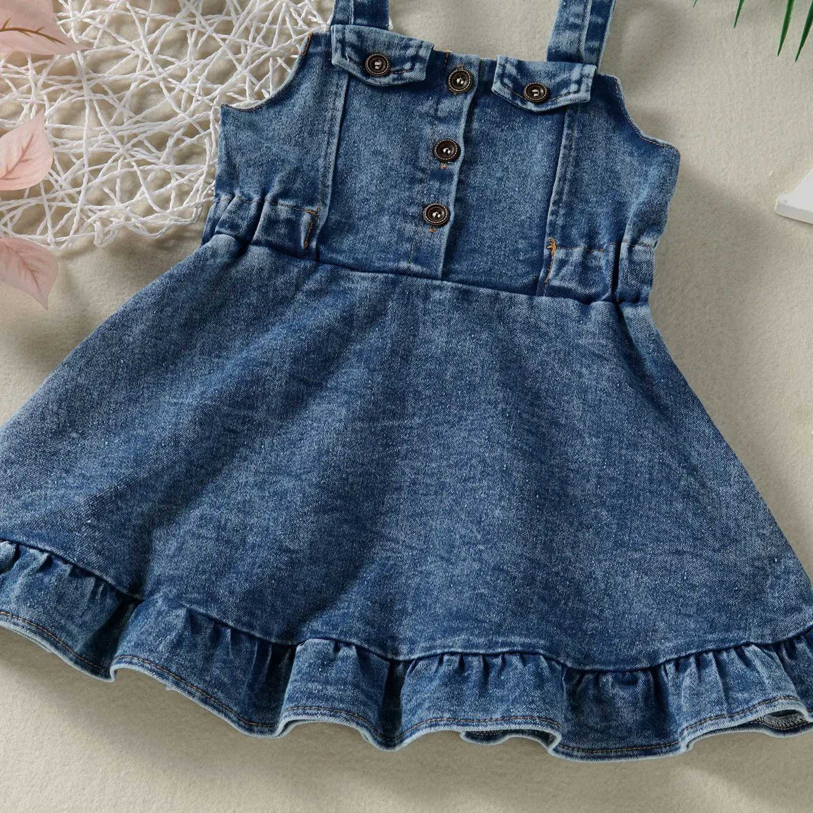 Girl's Dresses Infant Girls Four Seasons Halter Casual Retro Elegant Denim Dress Simple Lady Wind For 0-2 Years Old Baby d240425