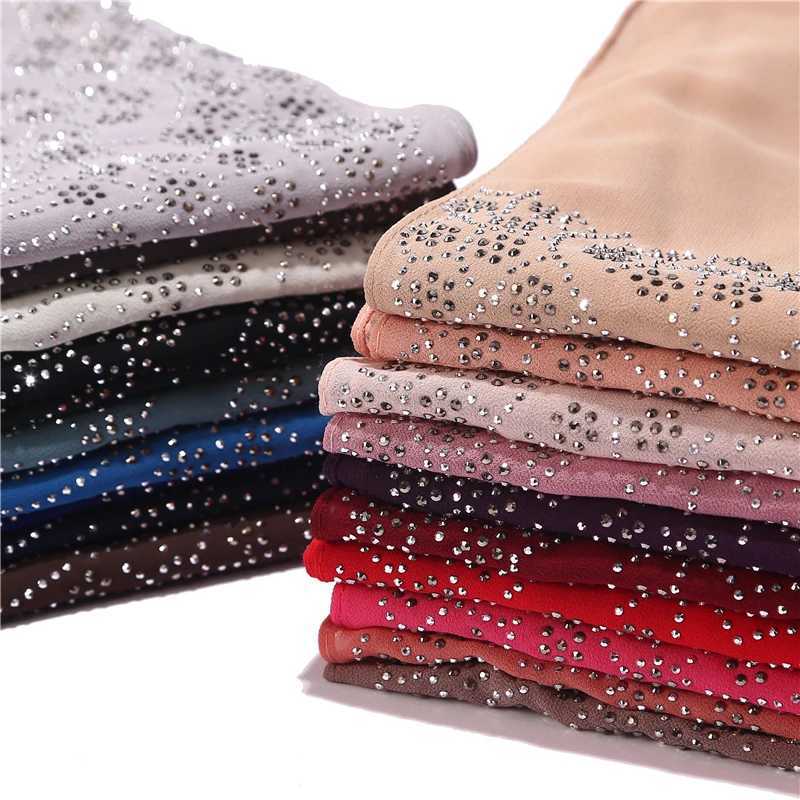 Hijabs modet rhinestone chiffong scarf lady muslim hijab lyx pärla pärl halsdukar sjal kvinnor lång halsduk sjal d240425