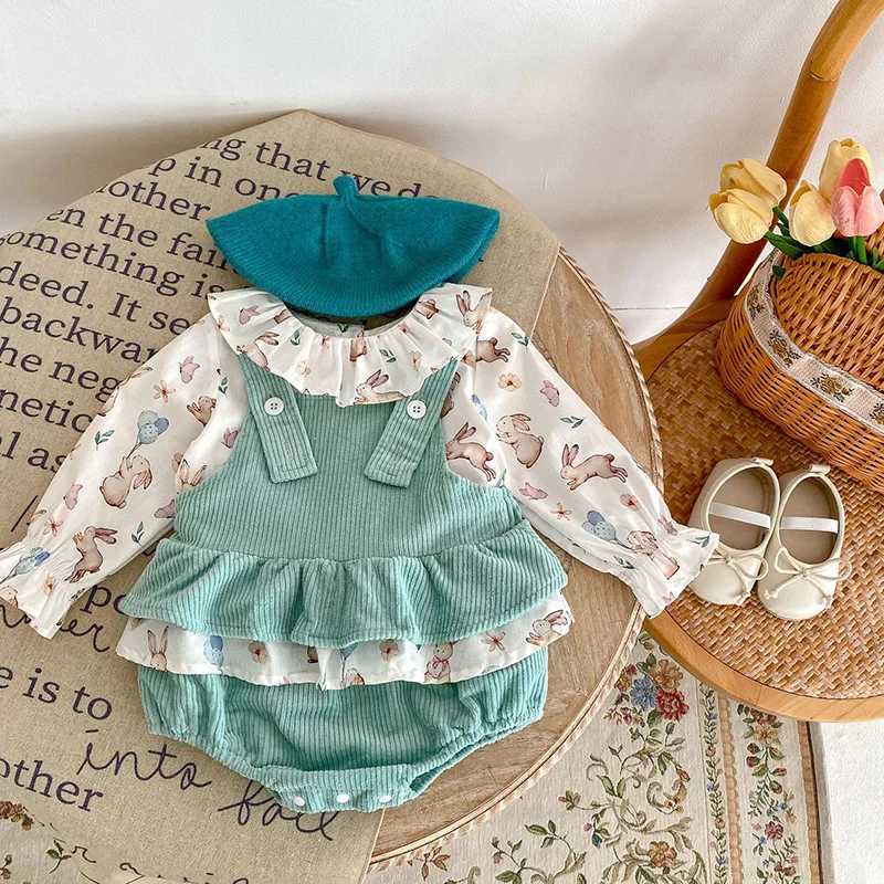 Ensembles de vêtements Baby Girls Vêtements Col à volants Blouse et velours côtelé One Piece Girls Suit H240425