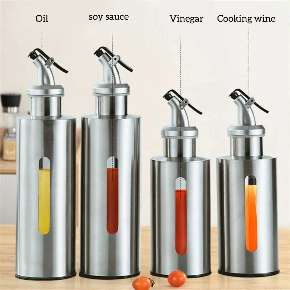 Épargnes de rangement Savers de nourriture Sauce à bouteille d'huile en acier inoxydable Récipient de fenêtre visuelle en verre peut petit outil pour l'assaisonnement et la cuisson de 190 ml H240425