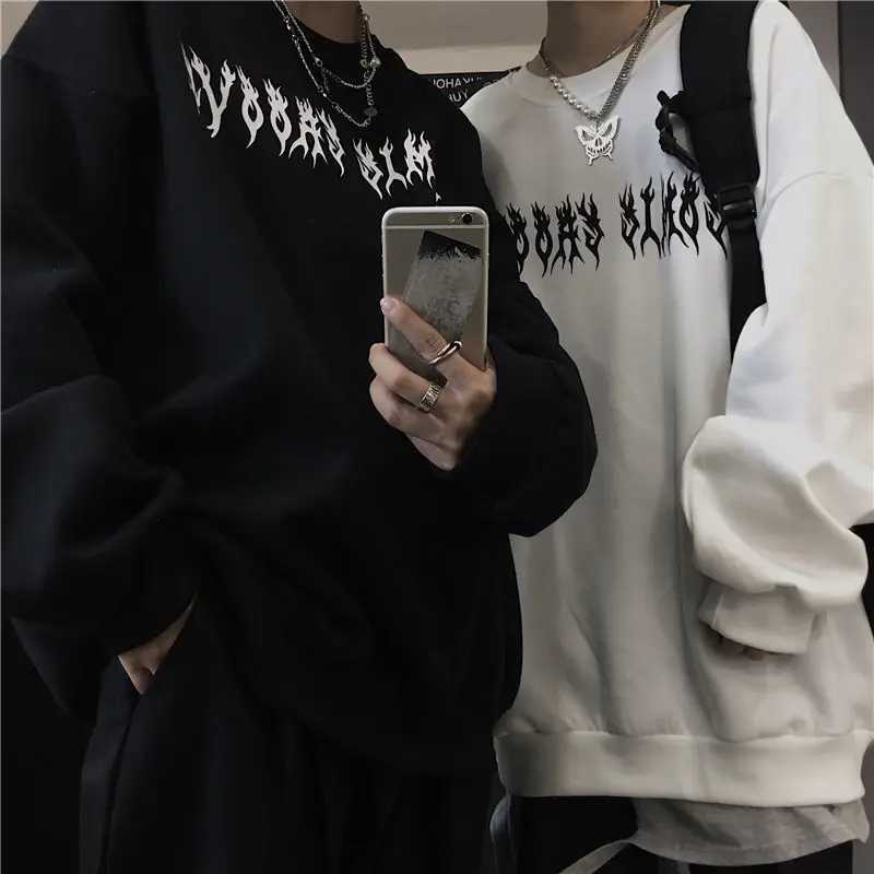 Men's T-Shirts Harajuku gothic oversized hoodies strtwear hip-hop cool couple high street sweater female autumn casual loose pullovers tops H240425