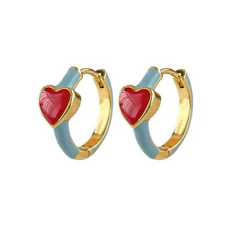 Stud Vintage Red Email Hart Huggies Hoop oorbellen voor vrouwen Elegante blauwe druppelolie Piercing oorbellen Bruiloft Bruid Juwelier Geschenken