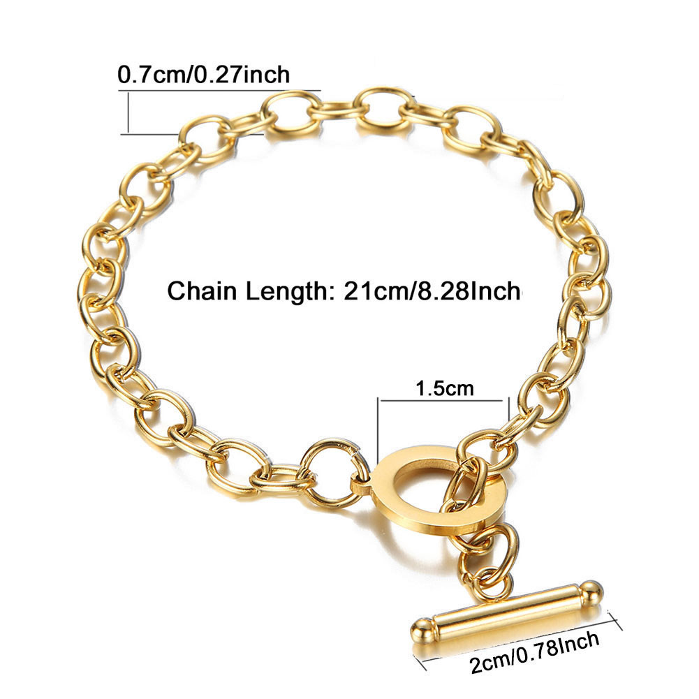 Jóias de jóias de moda simples OT fivela de personalidade Bracelete dourado cor prata em aço inoxidável Chain elegante Pulseira de charme para homem mulher