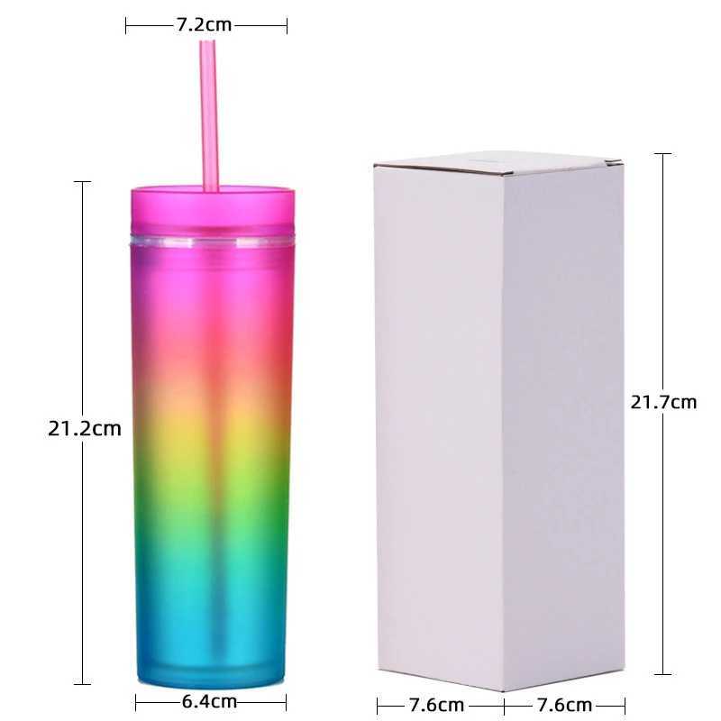 Tumblers 16oz متدرج قوس قزح نحيف زجاجات المياه البلاستيكية بلاستيل.