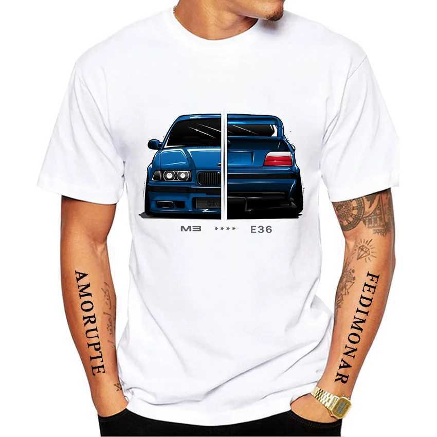 Herr t-shirts nya sommarmän kort slve vintage Tyskland Eudm E36 M3 T-shirt Legend Sport bil design pojke avslappnad cool man ts vit t240425