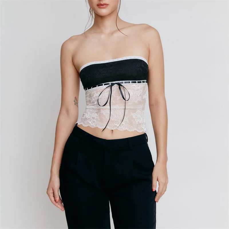 دبابات المرأة Camis Xingqing Fairy Grunge Lace Trim Tubly Tube Top Women Summer offt