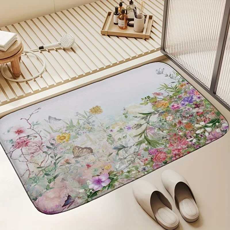 Bath Mats Floral Bath Floor Door Mat Anti-slip Kitchen Rugs Home Hallway Bedroom Welcome Entrance Carpets Washable Porch Lounge Doormat