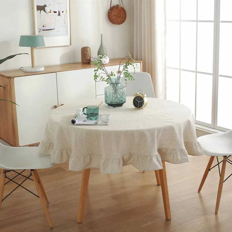 Table Cloth Round cotton tablecloth European retro colored lotus leaf side tablecloth party decoration table cover kitchen decoration 240426