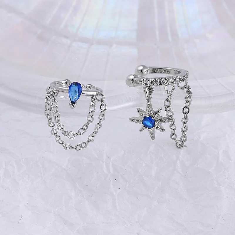 Charm Silver Color Crystal Tassel Non-Piercing Star Ear Cuff Ear Clip For Women Shiny Zircon Chain Fake Cartilage Earring Jewelry