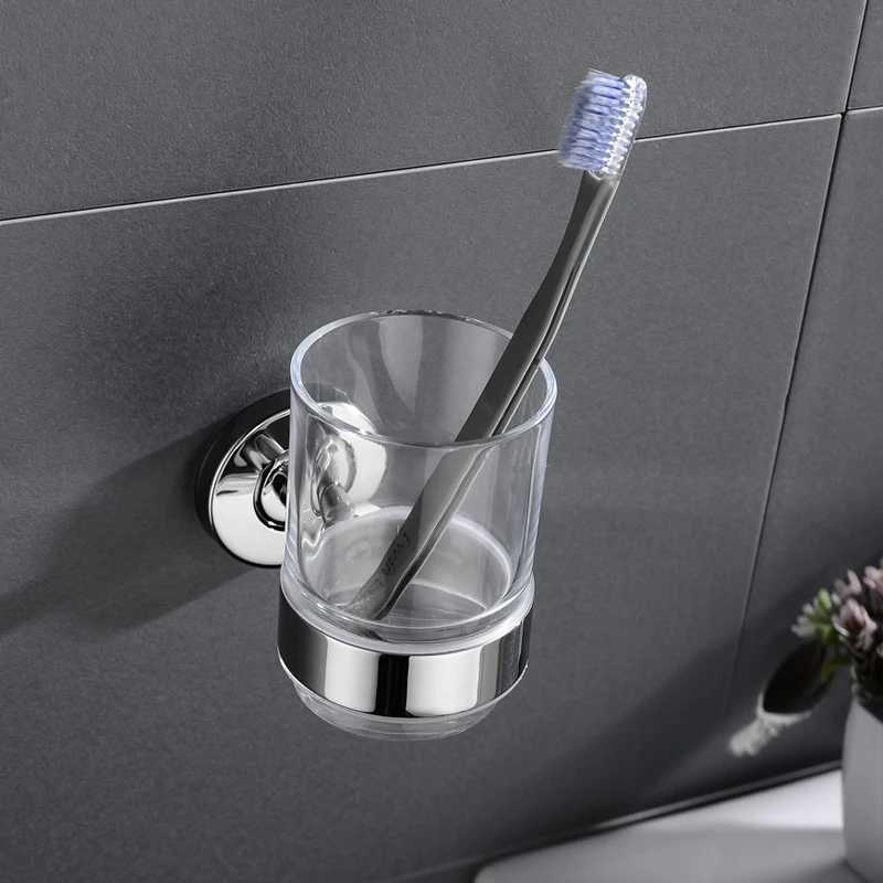 Toothbrush Holders Brush gold teeth cup holder with glass cup stainless steel roller seat bathroom accessories matte black chrome plated 240426